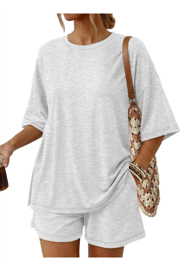 2 Piece Lounge Set for Women Matching Sets Oversized Top and Shorts Sweatsuit Travel Airport Outfit