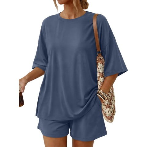 SUNBS 2 Piece Lounge Set for Women Matching Sets Oversized Top and Shorts Sweatsuit Travel Airport Outfit
