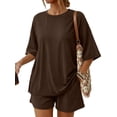 thumbnail image 1 of SUNBS 2 Piece Lounge Set for Women Matching Sets Oversized Top and Shorts Sweatsuit Travel Airport Outfit, 1 of 10