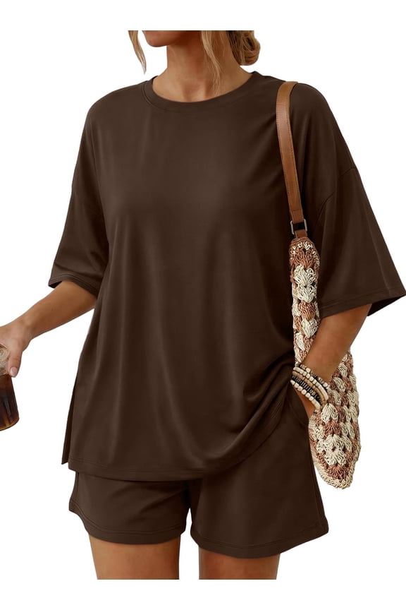 2 Piece Lounge Set for Women Matching Sets Oversized Top and Shorts Sweatsuit Travel Airport Outfit