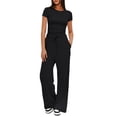 thumbnail image 1 of SUNBS 2 Piece Outfits Matching Summer Sweatsuit Lounge Set Womens Wide Leg Pants Side Ruching Crop Top, 1 of 7