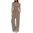 thumbnail image 1 of SUNBS 2 Piece Outfits Matching Summer Sweatsuit Lounge Set Womens Wide Leg Pants Side Ruching Crop Top, 1 of 7