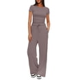 thumbnail image 1 of SUNBS 2 Piece Outfits Matching Summer Sweatsuit Lounge Set Womens Wide Leg Pants Side Ruching Crop Top, 1 of 7