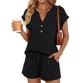 thumbnail image 1 of SUNBS 2 Piece Outfit for Women Lounge Sets Cap Sleeve Henley Shirts and Shorts Sweatsuit Womens Matching Sets, 1 of 11