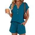 thumbnail image 1 of SUNBS Lounge Sets for Women 2 Piece Outfit Cap Sleeve Henley Shirts and Shorts Sweatsuit Womens Matching Sets, 1 of 10