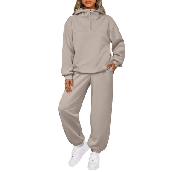 SUNBS 2 Piece Outfit for Women Lounge Sets Hooded Half-Zip Sweatshirt Jogger Sweatpants Workout Sweatsuit