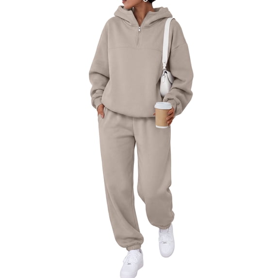 SUNBS 2 Piece Outfit for Women Lounge Sets Hooded Half-Zip Sweatshirt Jogger Sweatpants Workout Sweatsuit