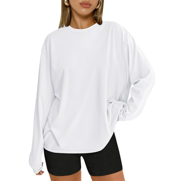 SUNBS 2 Piece Lounge Set for Women Oversized Long Sleeve T Shirt Matching Cotton Biker Shorts Fall Winter Clothing, Sizes S-3XL