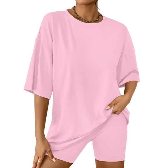 SUNBS 2 Piece Outfit for Women Lounge Sets Oversized Tshirts Matching Biker Short Summer Clothing, Sizes S-2XL