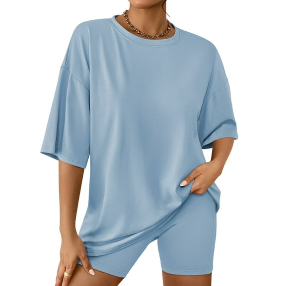 SUNBS 2 Piece Outfit for Women Lounge Sets Oversized Tshirts Matching Biker Short Summer Clothing, Sizes S-2XL