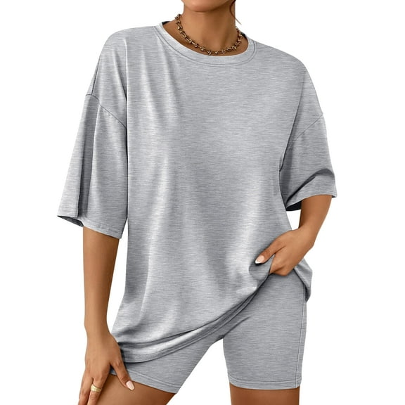 SUNBS 2 Piece Outfit for Women Lounge Sets Oversized Tshirts Matching Biker Short Summer Clothing, Sizes S-2XL