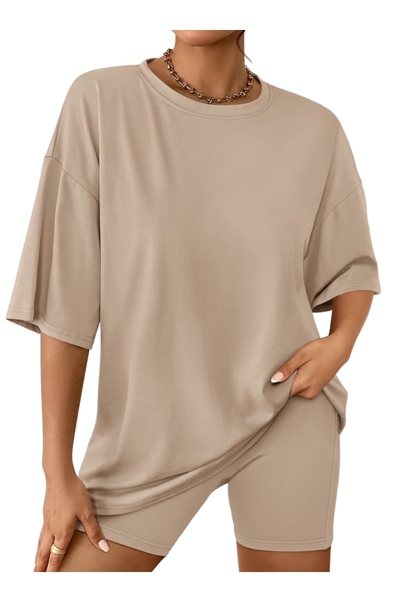 2 Piece Outfit for Women Lounge Sets Oversized Tshirts Matching Biker Short Summer Clothing, Sizes S-2XL