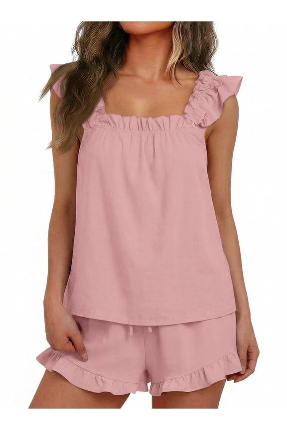 Pajamas Set for Women Lounge Sets Ruffle Pj Soft Tank Top and Shorts Sleepwear Set Bridal 2 Piece Outfit