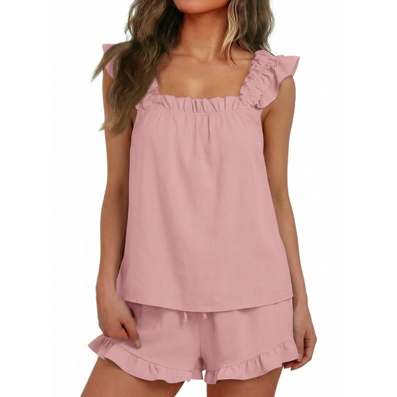 SUNBS Pajamas Set for Women Lounge Sets Ruffle Pj Soft Tank Top and Shorts Sleepwear Set Bridal 2 Piece Outfit