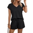 thumbnail image 1 of SUNBS 2 Piece Outfit for Women Lounge Sets V Neck Cap Sleeve Shirt and Shorts Sweatsuit Womens Matching Sets, 1 of 8