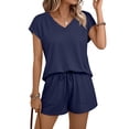 thumbnail image 1 of SUNBS 2 Piece Outfit for Women Lounge Sets V Neck Cap Sleeve Shirt and Shorts Sweatsuit Womens Matching Sets, 1 of 8