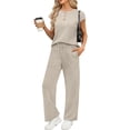 thumbnail image 1 of SUNBS 2 Piece Outfits Sets for Women Casual Cap Henley Sleeve Lounge Set Summer Airport Travel Matching Sweatsuit Vacation, 1 of 8