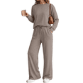 thumbnail image 1 of SUNBS 2 Piece Sets for Women Fall Outfits Lounge Sets Crew Neck High Waist Wide Leg Pants for Travel Airport Casual Clothes, 1 of 9