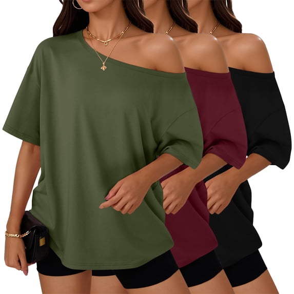 SUNBS 3 Pack Off The Shoulder Womens Plus Size Tops Spring Fashion Oversized Womens tshirts
