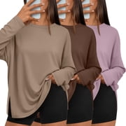 3 Pack Long Sleeve Tshirts for Women Oversized Side Slit Blouses Workout Tops Fall Fashion Casual Tees Basic Clothes deal from Walmart