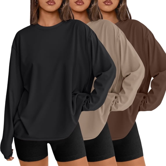 SUNBS 3 Pack Shirts for Women Oversized Long Sleeve Blouses Basic Crewneck Loose Fit Casual Workout Fall Basic Tops