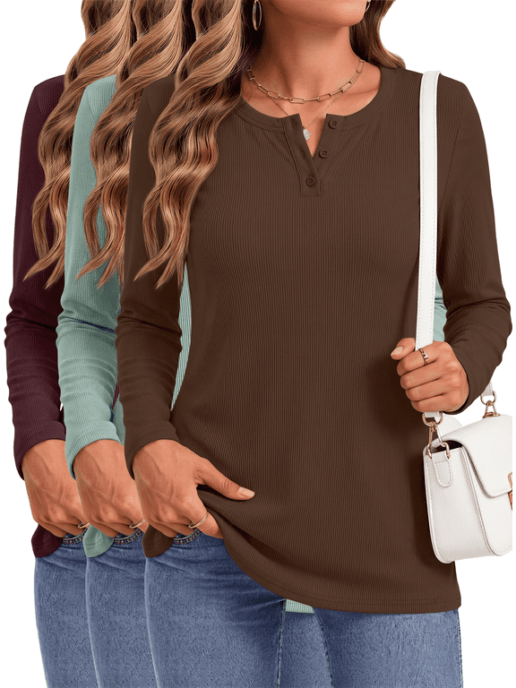 3 Packs Long Sleeve Shirts for Women Fall Tops Casual Crewneck Blouses Basics Tees
