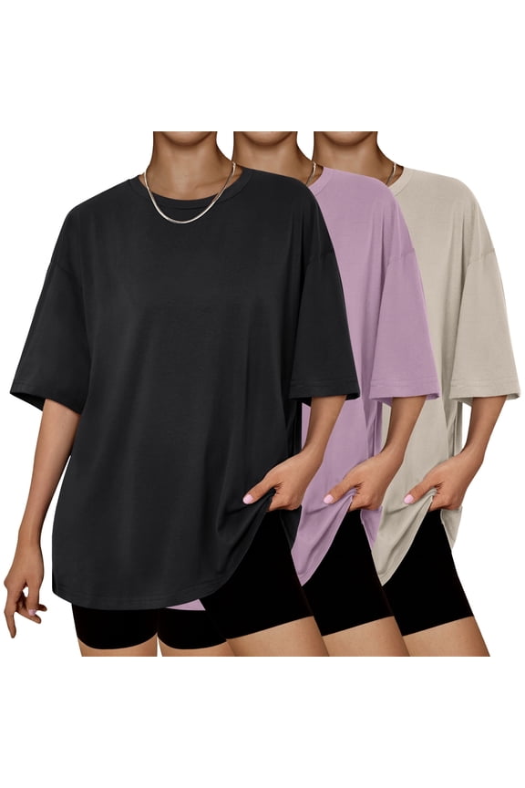 3 Packs Plus Size Womens Tops Workout T Shirts Short Sleeve Spring Tee Summer Clothes,Sizes S-3XL