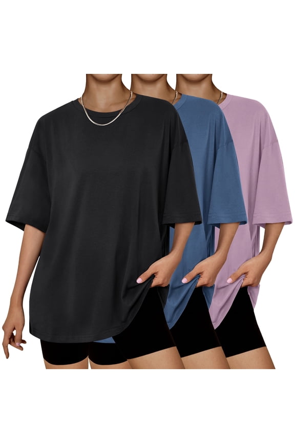3 Packs Plus Size Womens Tops Workout T Shirts Short Sleeve Spring Tee Summer Clothes,Sizes S-3XL