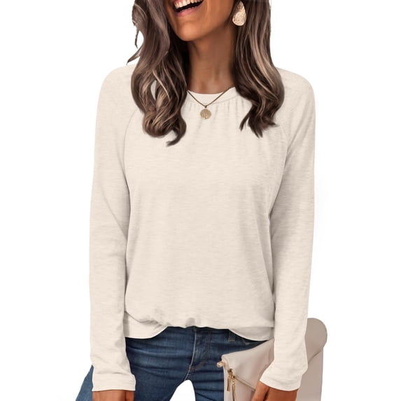 SUNBS Blouses for Women Casual Dressy Tops Crewneck Long Sleeve Shirts Pleated Clothes