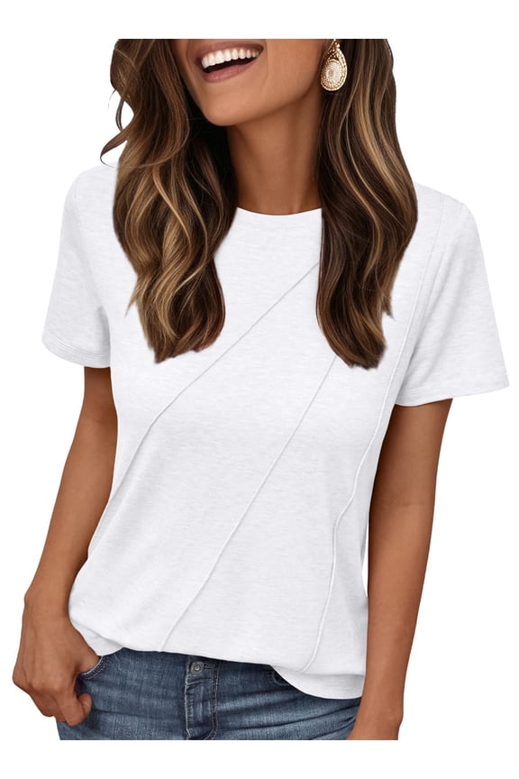 Womens Tops Short Sleeve Shirts Crewneck Plain Tee Casual Summer Clothes, Sizes S-2XL