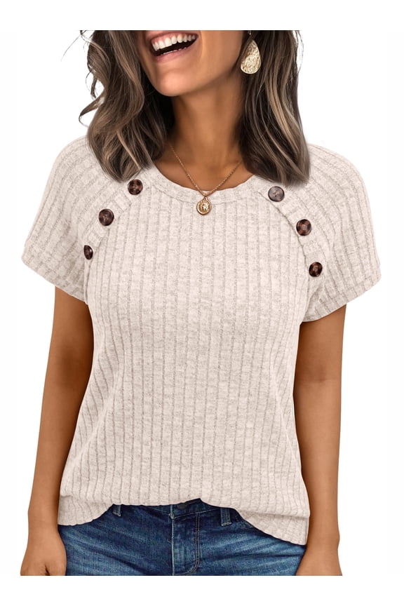 Women's Tops Blouses Crew Neck Short Sleeve Casual Tunic Tops Fashion Shirts
