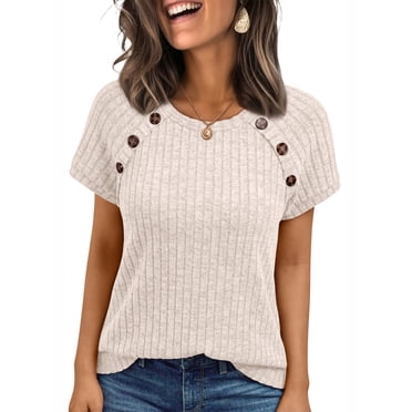 SUNBS Blouses for Women Crew Neck Casual Tunic Tops Short Sleeve Shirts Fashion Clothing
