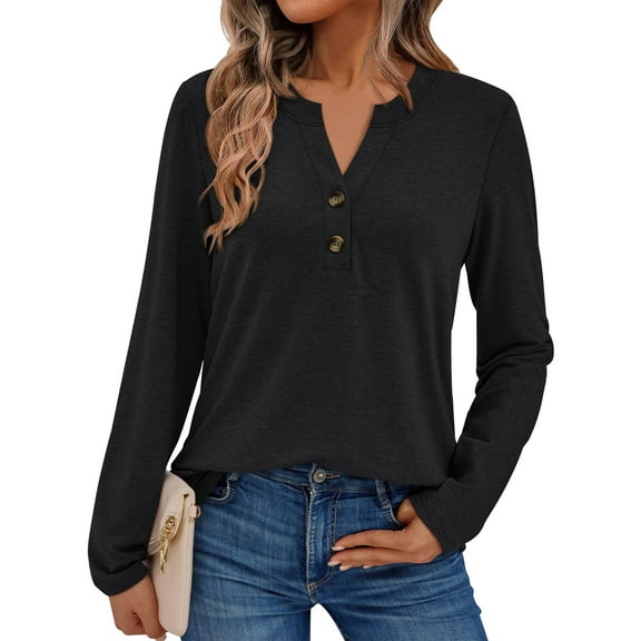 SUNBS Henley Blouses for Women Long Sleeve Shirts Fall Fashion Dressy Casual Tops Cute Work Outfits Clothes