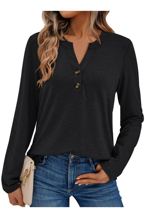 Henley Blouses for Women Long Sleeve Shirts Fall Fashion Dressy Casual Tops Cute Work Outfits Clothes