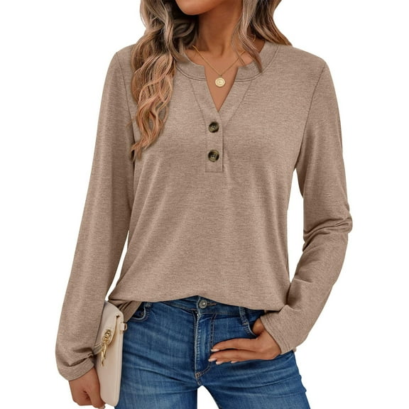 SUNBS Henley Blouses for Women Long Sleeve Shirts Fall Fashion Dressy Casual Tops Cute Work Outfits Clothes