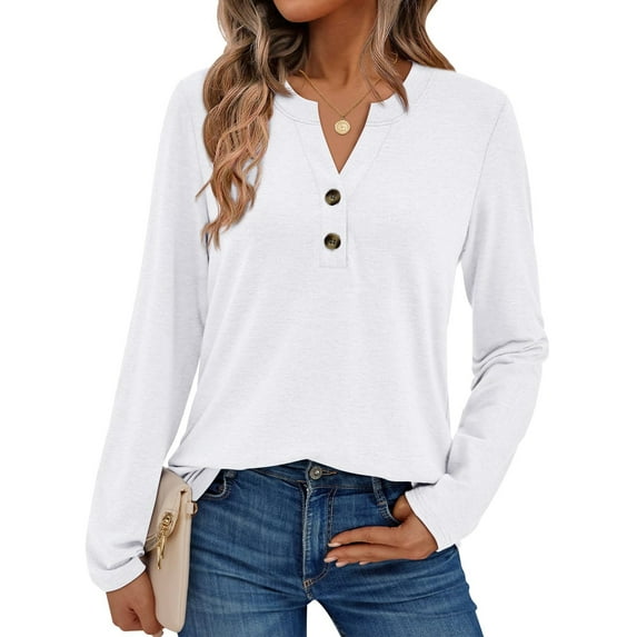 SUNBS Henley Blouses for Women Long Sleeve Shirts Fall Fashion Dressy Casual Tops Cute Work Outfits Clothes