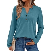 بلوزات SUNBS Henley للنساء قمصان بأكمام طويلة أزياء الخريف قمصان كاجوال أنيقة ملابس عمل لطيفة ملابس