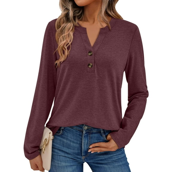 SUNBS Henley Blouses for Women Long Sleeve Shirts Fall Fashion Dressy Casual Tops Cute Work Outfits Clothes