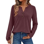 بلوزات SUNBS Henley للنساء قمصان بأكمام طويلة أزياء الخريف قمصان كاجوال أنيقة ملابس عمل لطيفة ملابس