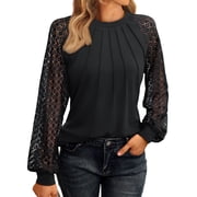 SUNBS Blouses for Women Lace Tunic Tops Crewneck Casual Fashion Long Sleeve Shirts