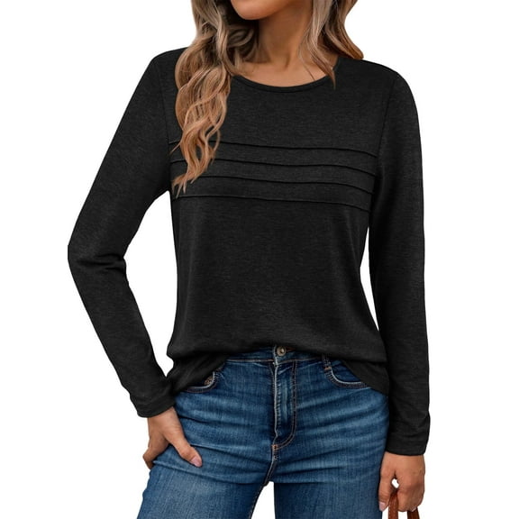 SUNBS Blouses for Women Long Sleeve Shirts Dressy Casual Crew Neck Fall Tops, Sizes S-2XL