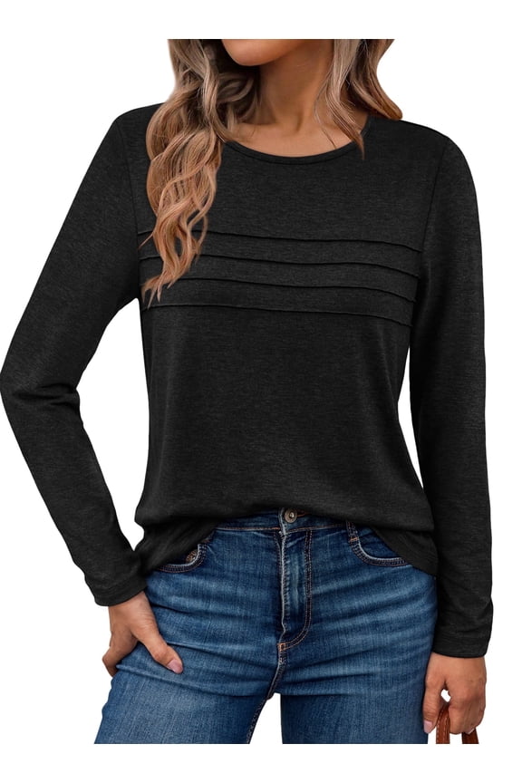 Blouses for Women Long Sleeve Shirts Dressy Casual Crew Neck Fall Tops, Sizes S-2XL