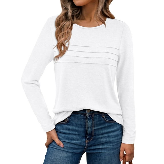 SUNBS Blouses for Women Long Sleeve Shirts Dressy Casual Crew Neck Fall Tops, Sizes S-2XL
