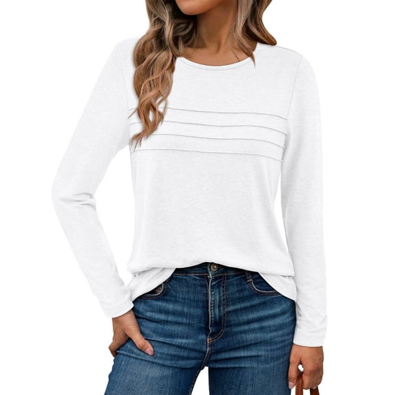 SUNBS Blouses for Women Long Sleeve Shirts Dressy Casual Crew Neck Fall Tops, Sizes S-2XL