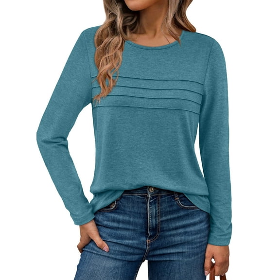 SUNBS Blouses for Women Long Sleeve Shirts Dressy Casual Crew Neck Fall Tops, Sizes S-2XL