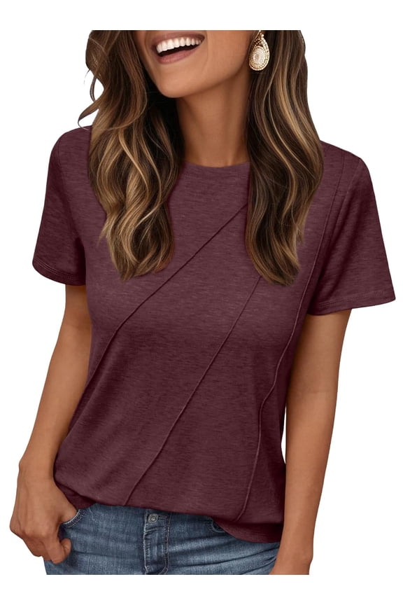 Womens Tops Short Sleeve Shirts Crewneck Plain Tee Casual Summer Clothes, Sizes S-2XL