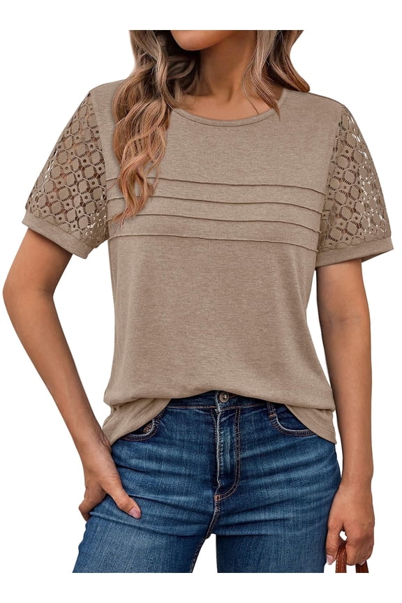 Blouses for Women Short Sleeve Lace Tops Dressy Casual Tees, Sizes S-2XL