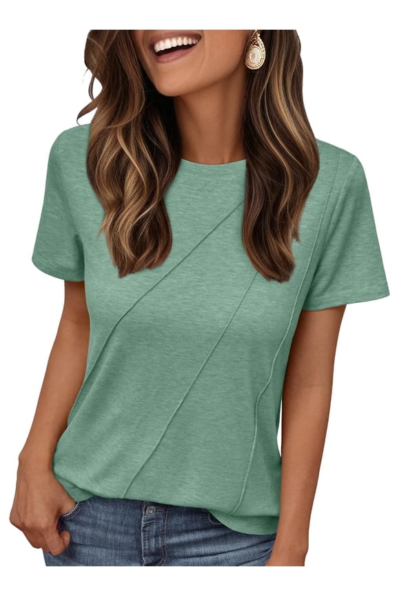 Womens Tops Short Sleeve Shirts Crewneck Plain Tee Casual Summer Clothes, Sizes S-2XL