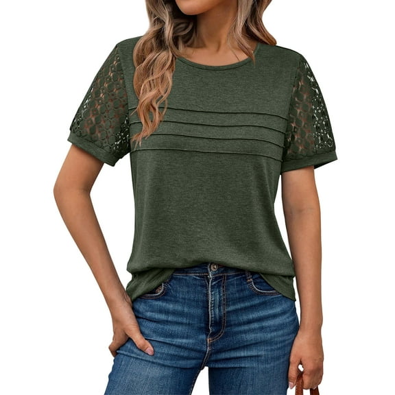 SUNBS Blouses for Women Short Sleeve Lace Tops Dressy Casual Tees, Sizes S-2XL