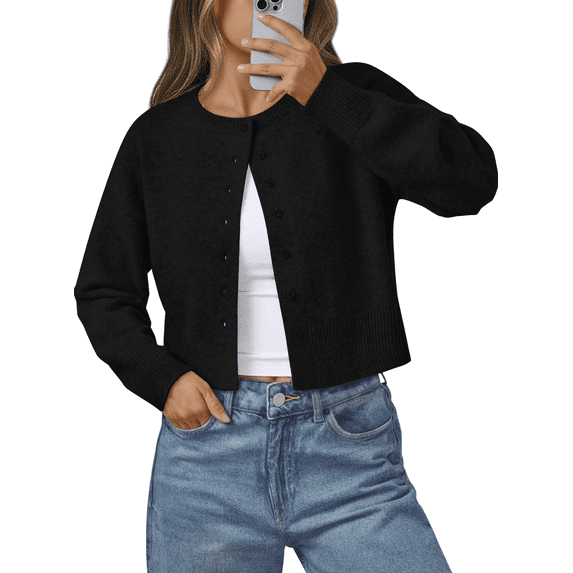 SUNBS Womens Cropped Cardigan Long Sleeve Sweaters for Women Lightweight Blouse Fall Knit Top Fashion Button Up Clothes